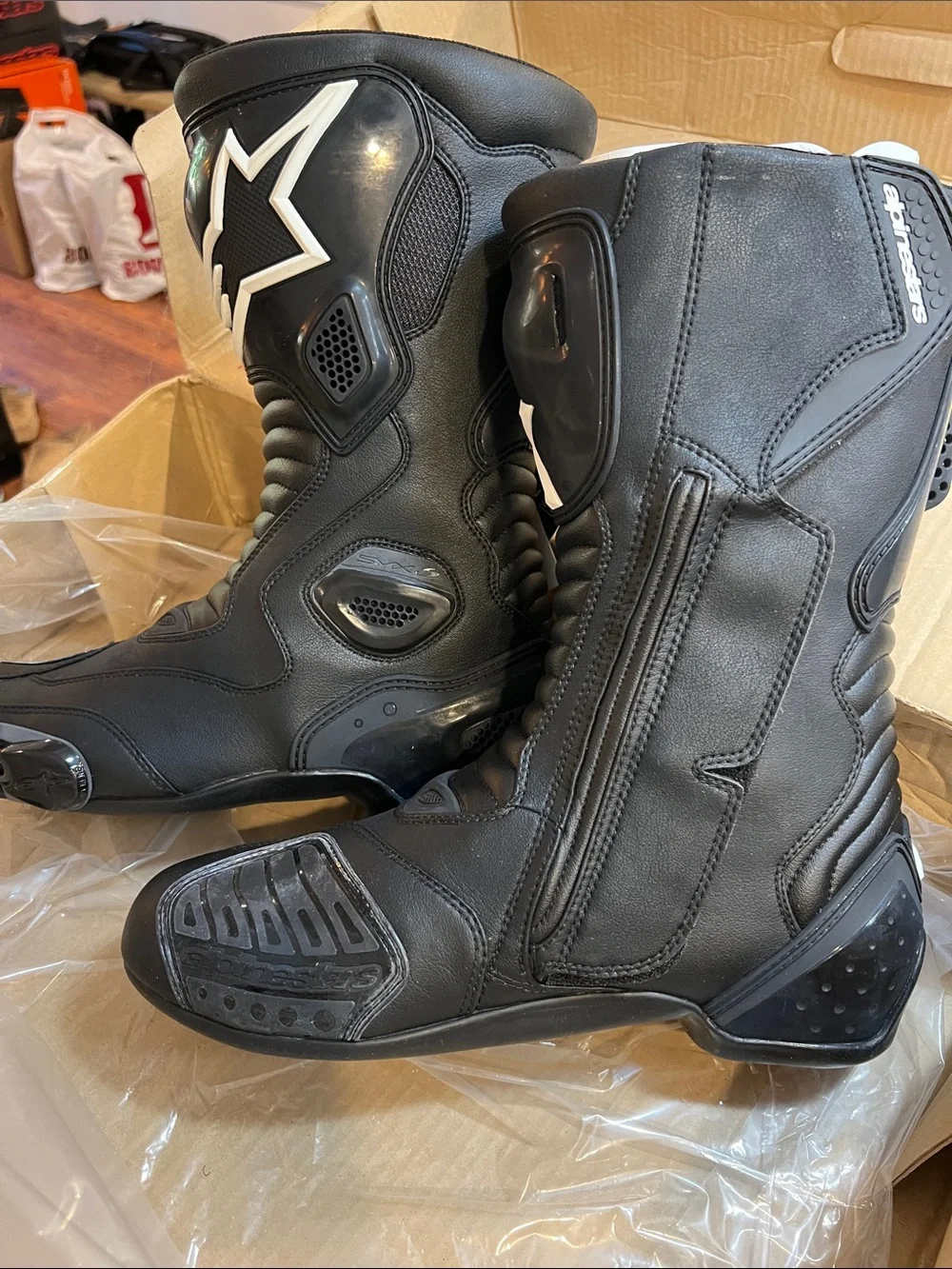 Alpinestars Black Men's Motorcycle Racing Boots with White Logos